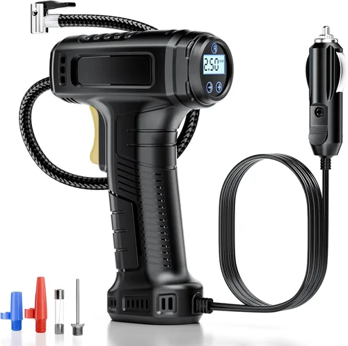 Vista 8 de Inflador de neumáticos, compresor de aire portátil, bomba automática de neumáticos de 150 PSI con linterna LED con manómetro digital