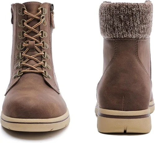 Vista 4 de Luoika Botines anchos para mujer, tacón plano, cremallera lateral, con cordones, talla extragrande.