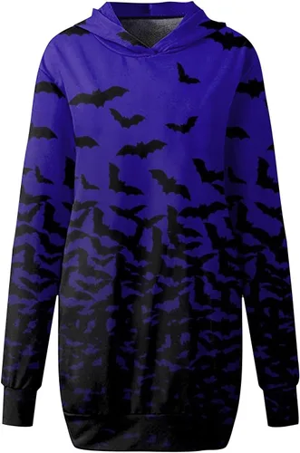 Vista 4 de HPJKLYTR Vestido con capucha de Halloween para mujer, moda de otoño 2023, manga larga, sudadera con capucha y bolsillos