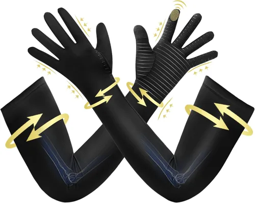 Vista 8 de Guantes largos de compresión de cobre para artritis para mujeres y hombres, guantes médicos de compresión para brazos y manos, guantes de presión