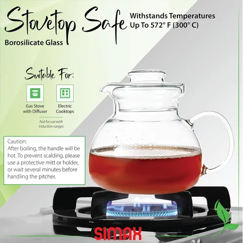 Vista 3 de Simax Tetera de vidrio para estufa: tetera de vidrio para estufa - Tetera para estufa - Teteras para estufa - Hervidores aptos para estufa