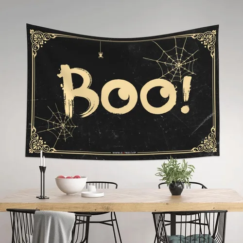 Vista 3 de Divertido tapiz de Halloween, fantasma, boo, cosas geniales para tu habitación, cosas para habitación de niños (tamaño: 39.4 x 59.1 in)