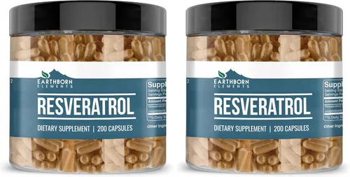 Vista 6 de Earthborn Elements Resveratrol 200 cápsulas, puro y sin diluir, sin aditivos