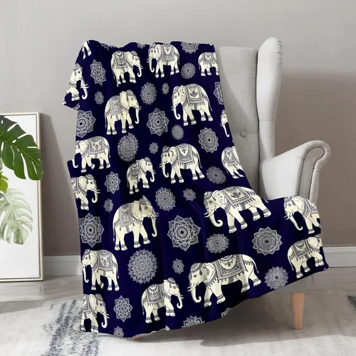 Vista 4 de Aimego Boho Mandala Elephant Pattern Flannel Blanket, Soft Lightweight Cozy Throw for Couch Sofa Bed Living Room, Cultural Home Decor Gift Idea