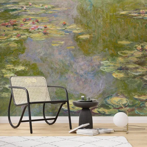 Vista 2 de Pintura de Monet, nenúfares (desde 1919). Pintura famosa. Papel tapiz para despegar y pegar. #6333 (9 pies de alto x 12 pies de ancho)