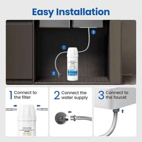 Vista 8 de Sistema de filtración de agua debajo del fregadero Cobectal reduce el cloro, PFAS, PFOA/PFOS, mal sabor y olor, 10,000 galones, sistema de filtro