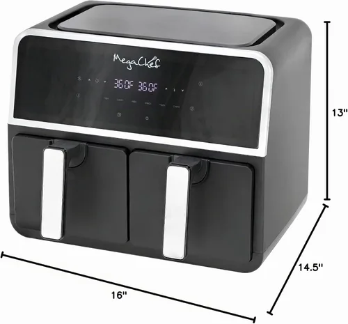 Vista 8 de MegaChef Cesta doble para freír de 4.8 cuartos de galón, eléctrica digital, 1700 W, freidora de aire de temperatura ajustable, freidora de encimera