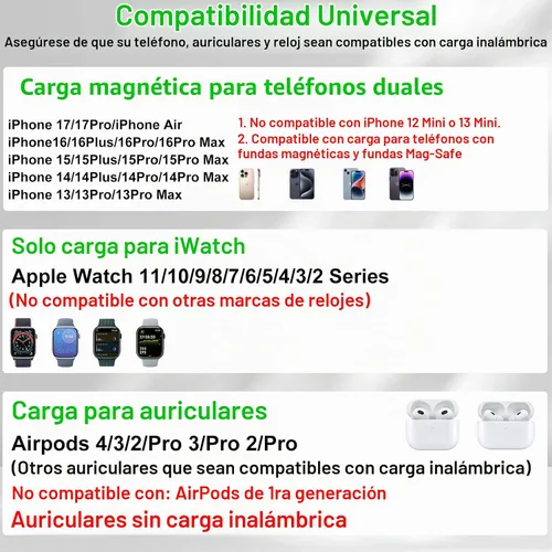 Vista 2 de Estación de carga inalámbrica de teléfono doble para dispositivos Apple, estación de carga magnética para iPhone con interruptor automático de luz
