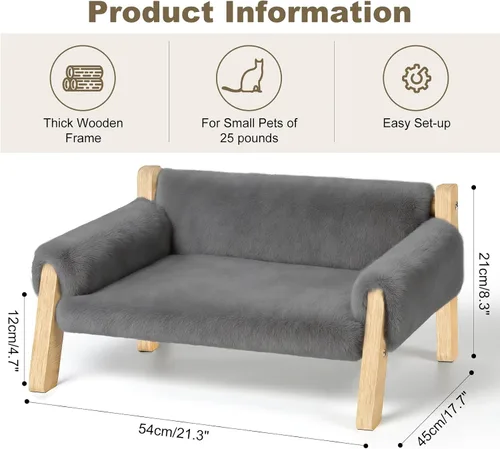 Vista 2 de FAMIDGE Sofá Cama de Gato Elevada para Gatos de Interior - Sofá de Mascotas de Madera con Funda Gruesa Lavable Removible Silla de Salón Elevada