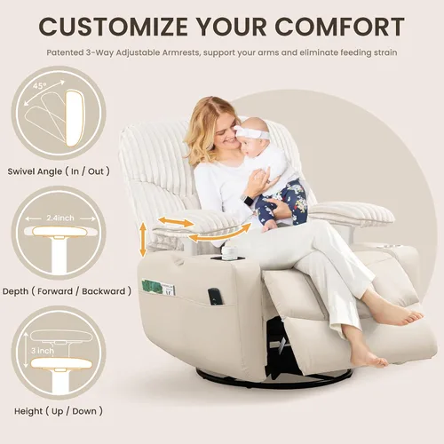 Vista 3 de SUNWAVE Power Nursery Rocking Chair with Adjust Armrest & Smart Cup Holder Beige