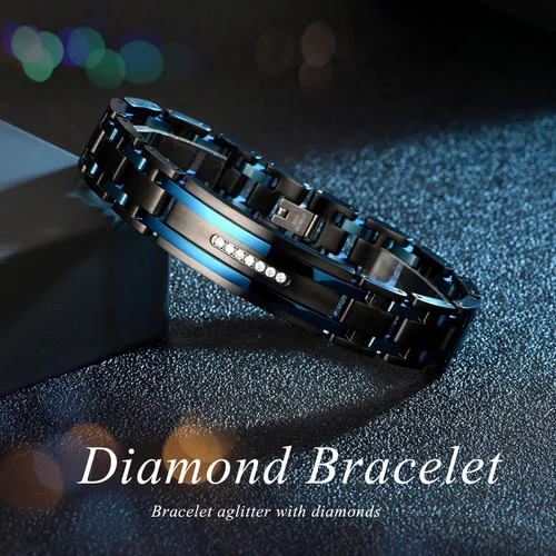 Vista 5 de Holizaly Pulsera curvada para hombre, chapado en iones negro y azul, regalos negros para hombres y mujeres, cumpleaños, día de San Valentín, joyas