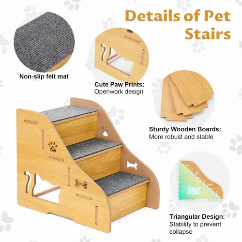 Vista 3 de Escaleras de madera para mascotas, rampa de escalones para perros