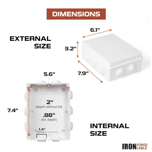 Vista 2 de Iron Forge Cable Caja eléctrica para exteriores, 8 "x 6.2"x 3.2" pulgadas caja de conexiones blanca con accesorios, caja impermeable perforable