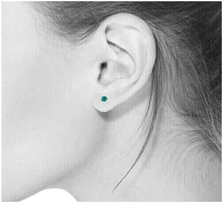 Vista 7 de Aretes hipoalergénicos de acero inoxidable con piedra natal esmeralda lavada en oro de 24 quilates, joyería sin níquel para mujeres, hombres, aretes