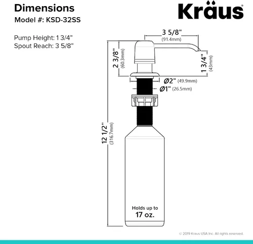 Vista 4 de KRAUS Dispensador de jabón y loción de cocina en acero inoxidable, KSD-32SS