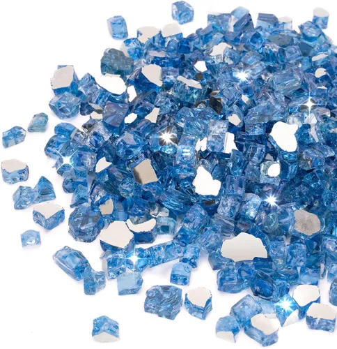 Vista 21 de Stanbroil - Vidrio de fuego de 10 libras – Cristal de fuego templado reflectante de 1/2 pulgada para chimenea de hoguera, azul Pacífico reflectante