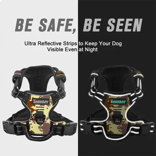 Vista 5 de BARKBAY - Arnés para perro sin tirones con clip frontal, material resistente y reflectante, asa de fácil control para pasear perros grandes