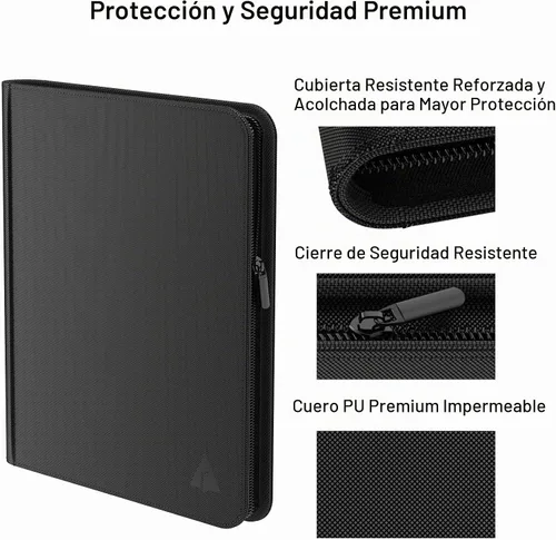 Vista 4 de Carpeta prémium con 720 tarjetas de 12 bolsillos, carpeta de álbum de tarjetas coleccionables sin anillo, carga lateral, UltraSonic-12720 Tech Zip