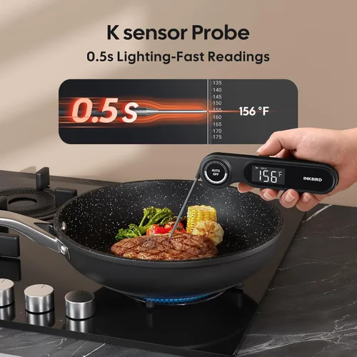 Vista 2 de Inkbird - Termómetro de carne recargable de lectura instantánea de 0.5 segundos para cocinar, termómetro digital de alimentos con pantalla LCD VA