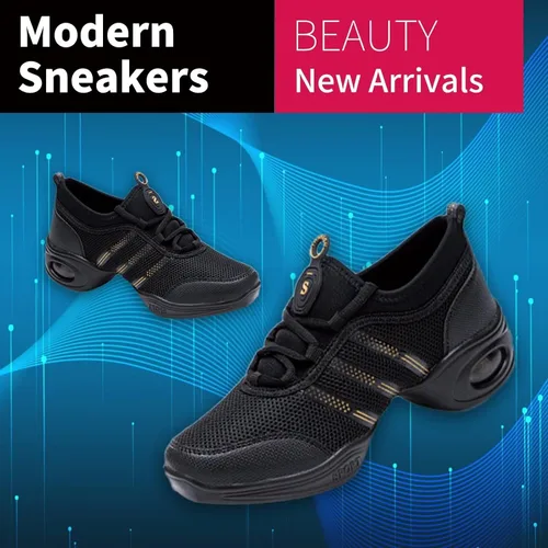 Vista 2 de Zapatos de jazz para mujer, con cordones, de malla, suela gruesa, zapatos de baile de jazz, amortiguadores, modernos y transpirables, suela