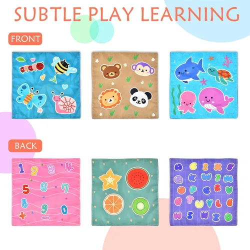 Vista 2 de Juguetes para bebés 6-12 meses, juguete de caja de pañuelos montessori para bebés 6-12 18 meses, juguetes sensoriales suaves con contraste y crujido
