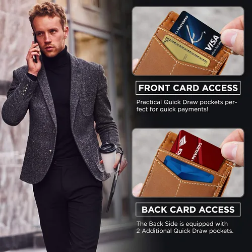 Vista 28 de SERMAN BRANDS RFID Blocking Wallet Slim Bifold - Genuine Leather Minimalist Front Pocket Wallets for Men with Money Clip Gift