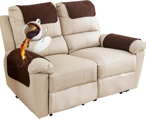 Vista 11 de Funda para Reposabrazos de Sofá, Funda para Reposacabezas de Silla Reclinable, Funda de Sillón con Bolsillos, Protector de Muebles Acolchado Beige