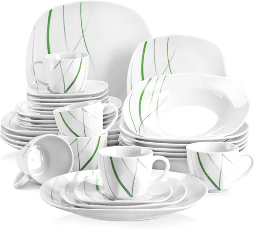Vista 21 de VEWEET Annie - Vajilla de porcelana para 6 personas, 30 piezas, con platos y tazones, incluyendo cena, postre, sopa, tazas y platillos