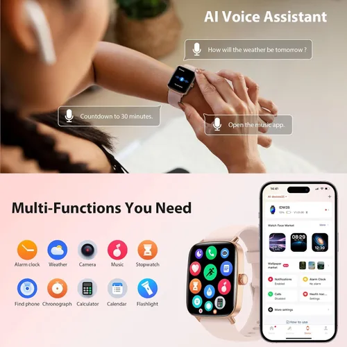 Vista 7 de Reloj inteligente para mujer, nuevo smartwatch 2025 (contestar/hacer llamadas) para iPhone/Android, pantalla HD dinámica de 4.7 cm, rastreador