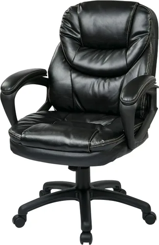 Vista 5 de Office Star Deluxe sobremedida silla de piel sintética con brazos acolchada, Cuero falso Nylon, Negro