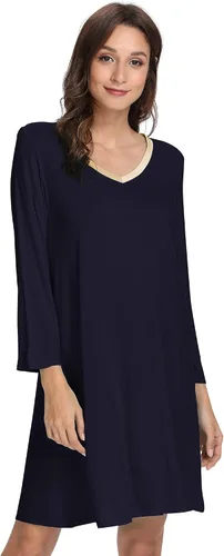 Vista 2 de GYS Camisones para mujer, pijamas de bambú suave, camisas de noche de manga larga, ropa de dormir cómoda