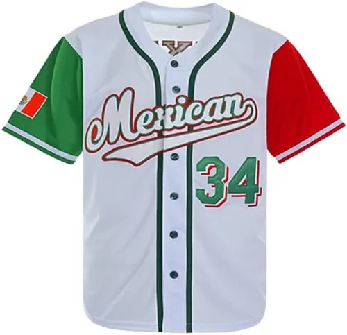 Vista 2 de Kynkow México 34 Botón Down Jersey Manga Corta Hipster Niños Hip Hop Baseball Jersey