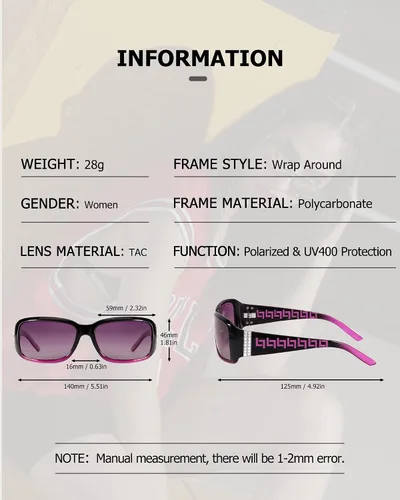 Vista 4 de LVIOE Gafas de sol polarizadas inspiradas en diamantes de imitación para mujer, rectángulo de moda UV400 sombra LS907