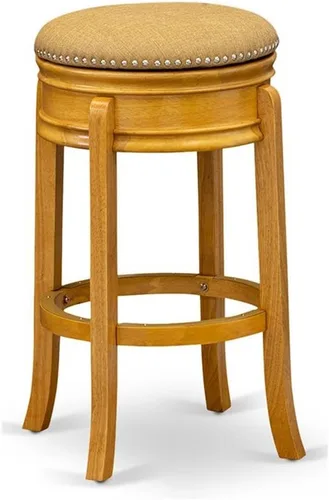 Vista 7 de East West Furniture AMS030-112 Amherst - Taburete moderno para mostrador – Forma redonda de piel sintética marrón tostado tapizado para encimera