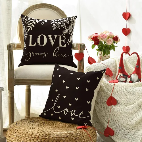 Vista 3 de AVOIN colorlife Juego de 4 fundas de almohada de amor en blanco y negro para el día de San Valentín, 20 x 20 pulgadas, diseño a cuadros de Hello