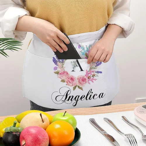 Vista 251 de AXKEUDO Delantal personalizado con bolsillos, delantales de cintura para camarera para cocinar en casa, restaurante, servir trabajo