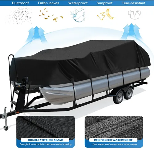 Vista 4 de Solim Trailerable Cubierta para Pontón de Servicio Pesado 1200D PU, 16-18 pies Grado Marino Impermeable Resistente a UV Lona de Poliéster Oxford
