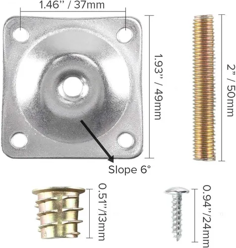 Vista 2 de La Vane Juego de 4 placas de montaje para patas de muebles y pernos de suspensión M8, soporte de reparación de silla de sofá de acero resistente