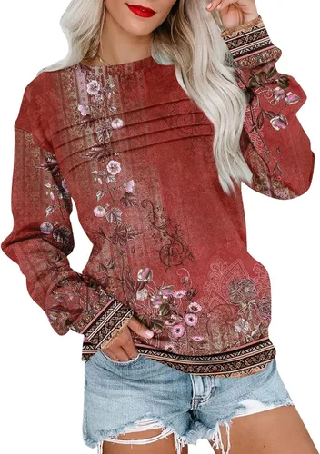 Vista 23 de Sudaderas para mujer, cuello redondo, manga larga, suave, ajuste holgado, ropa de primavera y otoño 2026, S-2XL
