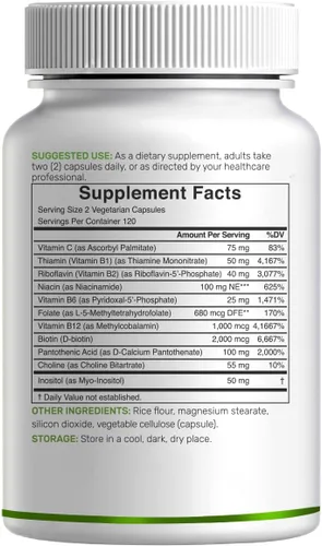 Vista 7 de Complejo de Vitamina B Bioactivo para Hombres y Mujeres, 240 Cápsulas Vegetarianas - Complejo B Metilado y Vitamina C Esterificada – Alta Potencia