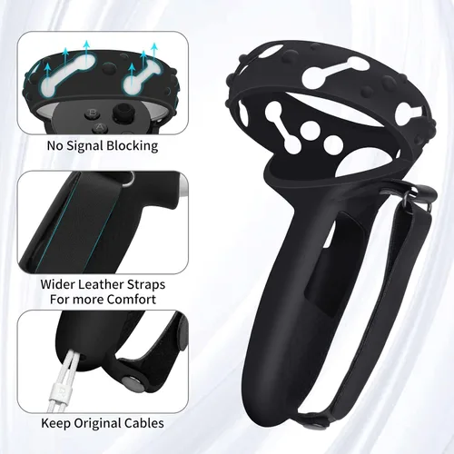Vista 3 de Controller Grips Cover for Oculus Quest 2,Anti-Throw Strap with Battery Opening,Extended Controller Grips Covers Suitable for Large Hands(Black)