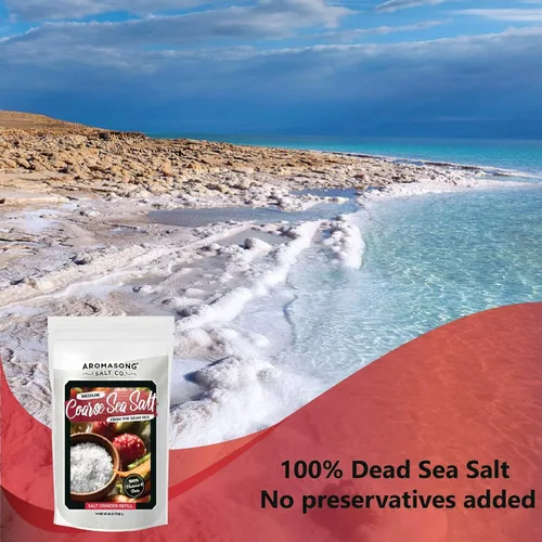 Vista 3 de Aromasong Sal marina 100% natural de grano grueso, 2.43 libras con sal marina de grano fino, 2.43 libras del mar muerto, sin refinar, sin gluten