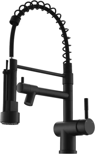 Vista 24 de VFAUOSIT - Grifo de cocina con rociador extraíble, grifo de fregadero de cocina sin plomo, níquel cepillado, acero inoxidable, arco alto, extracción
