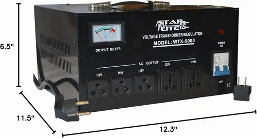 Vista 8 de Starlite Transformador convertidor de voltaje elevador y descendente de 5000 vatios WTX-5000, protección de fusibles y regulador automático