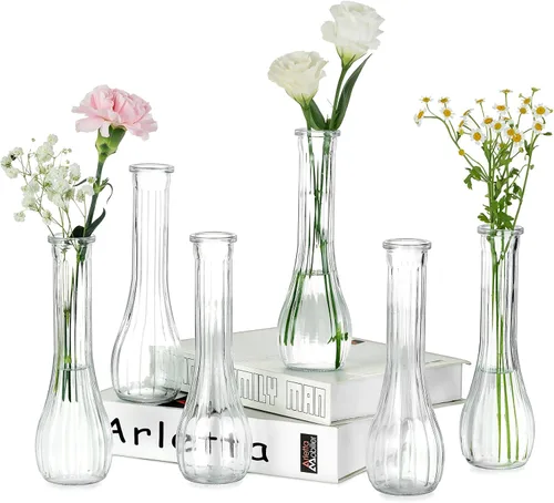 Vista 8 de NUPTIO Glass Bud Vases Centerpiece Bulk, 8.5" Tall, Clear, Set of 3