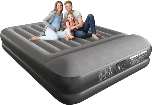 Vista 11 de Ezyrest Colchón de aire Queen con bomba incorporada, colchón inflable de doble altura de 13 pulgadas con parte superior flocada suave y bolsa