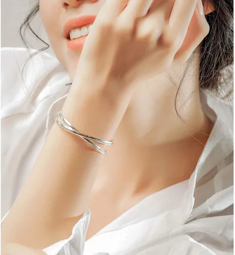 Vista 5 de SLUYNZ Pulsera abierta de plata de ley 925 para mujer, joyería fina, boda, compromiso, pulsera Plateado