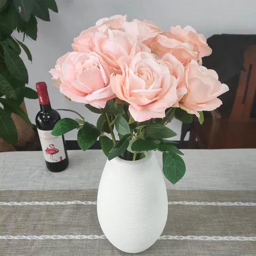 Vista 5 de ATFL Rosas Rubor, 12 Piezas de Rosas Rosa Pálido, Rosas Artificiales de Color Rosa Claro, Diámetro de la Flor 10 cm, Rosas Artificiales con Tallos