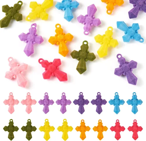 Vista 9 de Dijes de cruz para pulseras, colgantes de cruz de colores, dijes colgantes de cruz de religión para llavero de Pascua, manualidades, collares