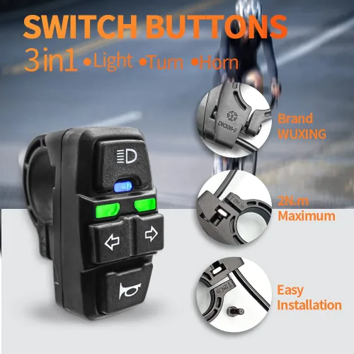 Vista 4 de WUXING DK336 Interruptor de luz de scooter eléctrico 24V/36V/48V/60V/72V Ebike lámpara e interruptor de bocina DK336 para botón de motocicleta puede